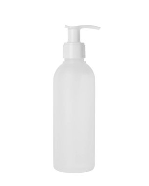 Bir şişe yüz temizleme ürünü beyaza izole edilmiş.