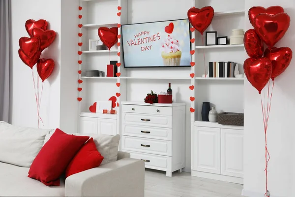 Cozy Living Room Interior Decorated Valentine Day — Stock Photo, Image