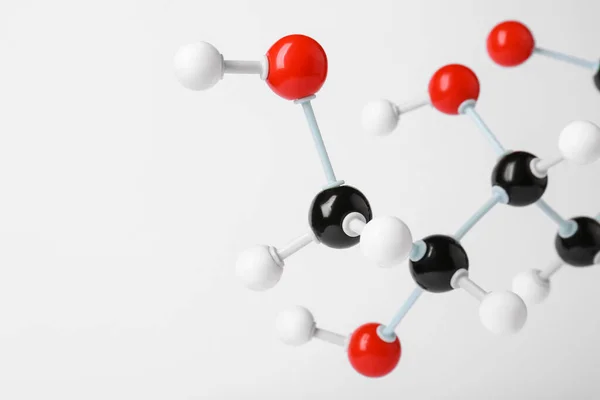 Molekula Glükóz Világosszürke Háttér Közelkép Helyet Szöveg Kémiai Modell — Stock Fotó