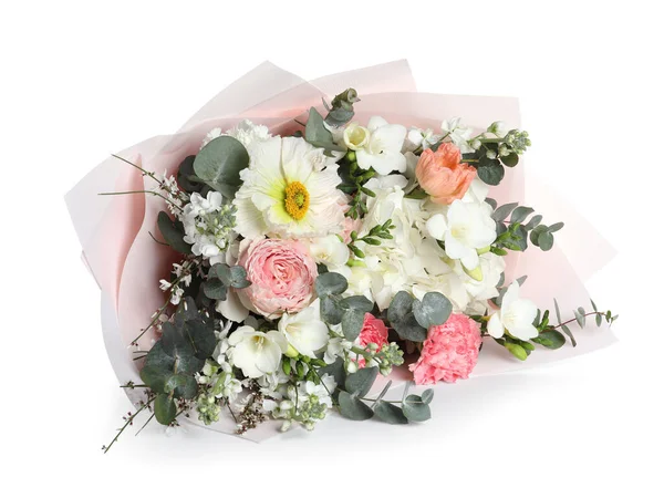 Bouquet Bellissimi Fiori Sfondo Bianco — Foto Stock