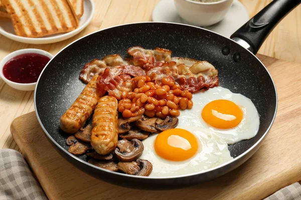 Фраза Приготуванням Традиційного Англійського Сніданку Дерев Яному Столі — стокове фото