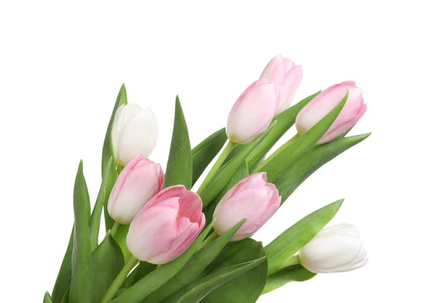 Stock image Beautiful bouquet of tulips isolated on white