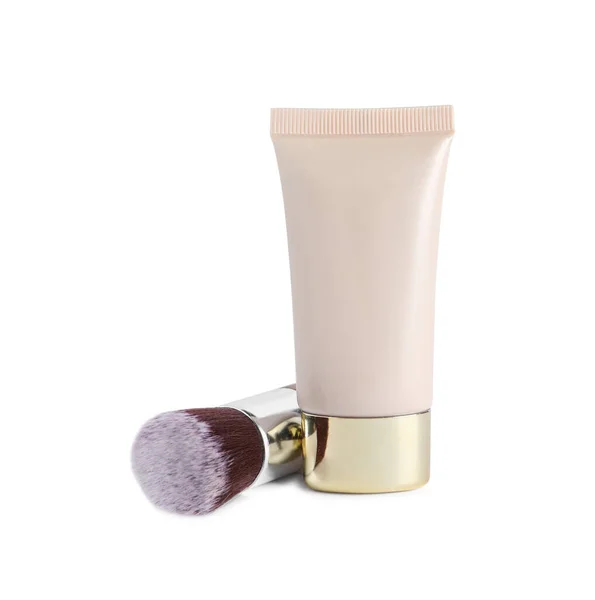 Tubo Base Piel Pincel Sobre Fondo Blanco Producto Maquillaje —  Fotos de Stock