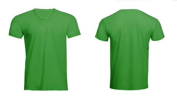 白底浅绿色男性T恤的前后视图 用于设计的模型 — 图库照片