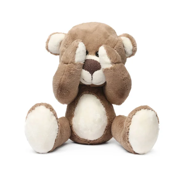 Cute Teddy Bear Closing Eyes Isolated White — Stock Photo, Image