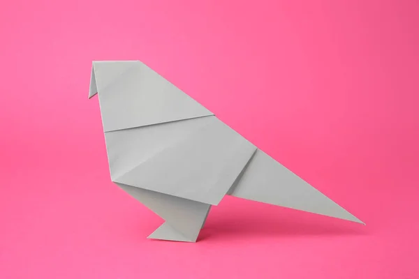 Papel Pájaro Sobre Fondo Rosa Arte Origami — Foto de Stock