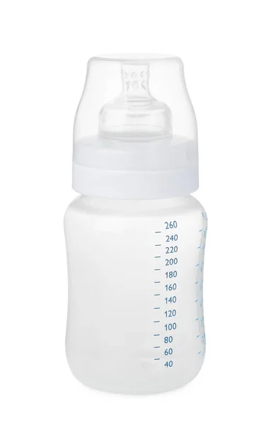 One Empty Feeding Bottle Infant Formula Isolated White — Zdjęcie stockowe