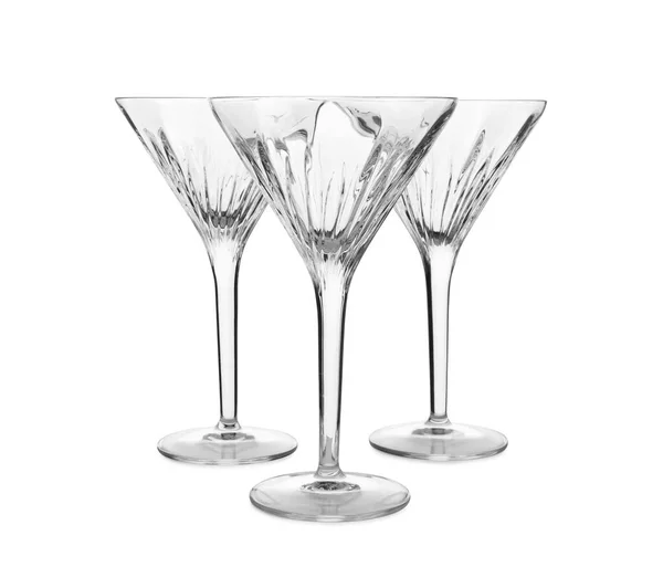 Elegantes Vasos Martini Vacíos Limpios Aislados Blanco — Foto de Stock
