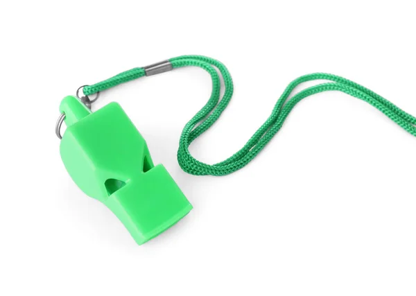 Bir Yeşil Plastik Islık Beyaz Kablo — Stok fotoğraf