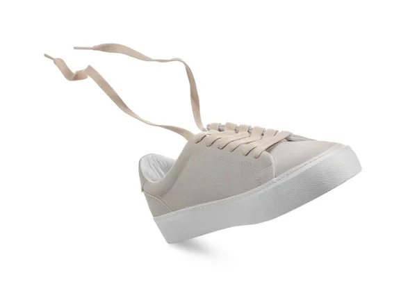 一只白色的时髦米色运动鞋 — 图库照片