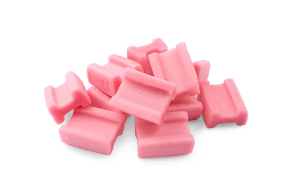 Pile Tasty Pink Chewing Gums White Background — Stock Photo, Image