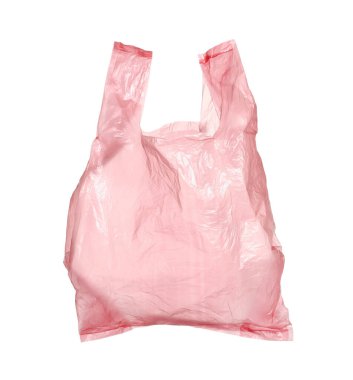 Bir pembe plastik torba beyaza izole edilmiş.