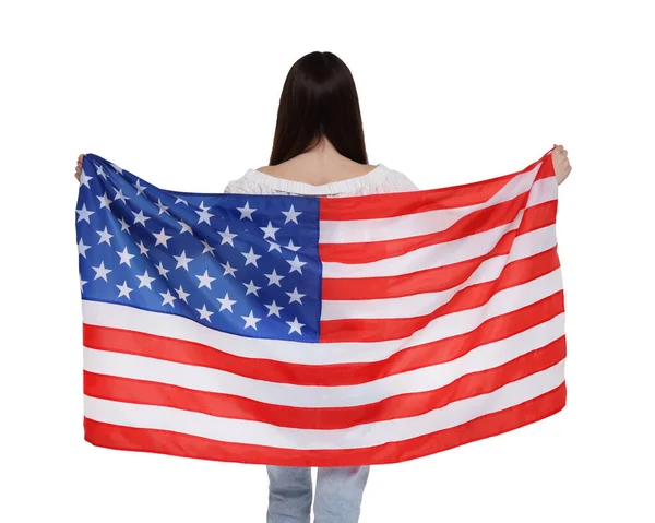 4Th July Independence Day America Girl Holding National Flag United — Stock Photo, Image