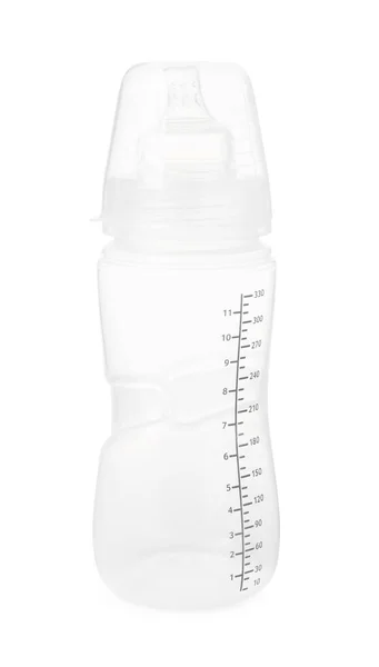 One Empty Feeding Bottle Infant Formula Isolated White — Zdjęcie stockowe