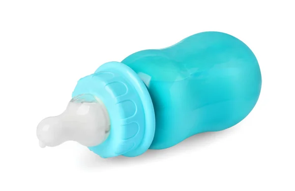 Eine Fütterungsflasche Mit Milch Auf Weißem Hintergrund — Stockfoto