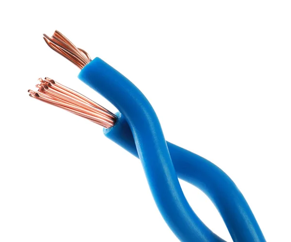 Beyaz Arkaplanda Açık Mavi Elektrik Kabloları — Stok fotoğraf