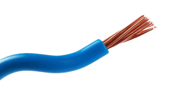 Ljusblå Elektrisk Tråd Isolerad Vit — Stockfoto