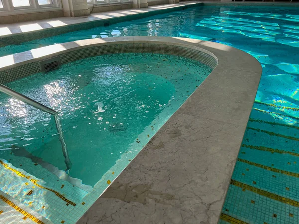 stock image View of luxury swimming pool with clear water indoors