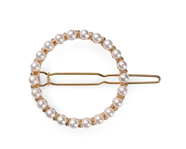 Elegante Clip Para Cabello Con Perlas Aisladas Blanco Vista Superior —  Fotos de Stock