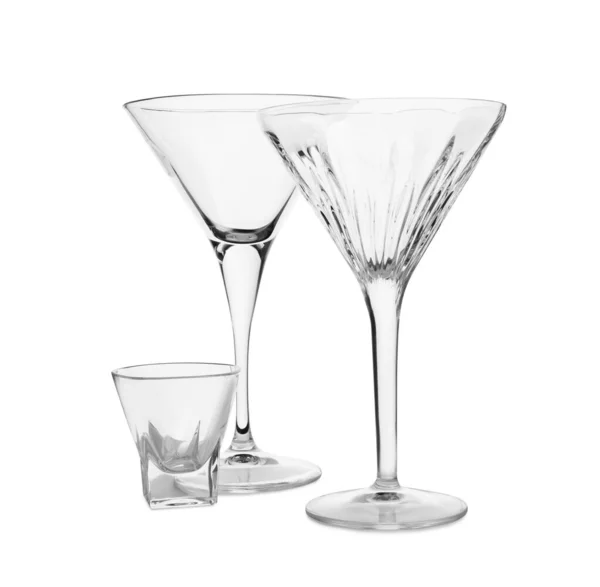 Elegante Martini Vacío Vasos Chupito Aislados Blanco — Foto de Stock