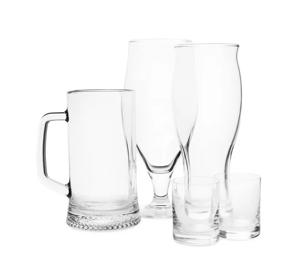Different Elegant Empty Glasses Isolated White — Stock Photo, Image