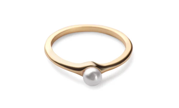 Elegante Ring Met Parel Geïsoleerd Wit — Stockfoto