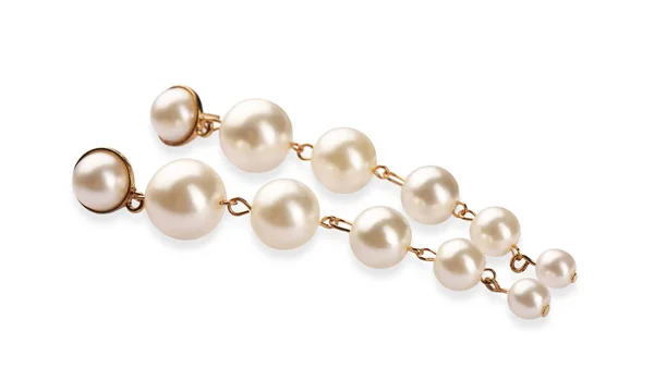 Elegantes Pendientes Con Perlas Aisladas Blanco — Foto de Stock