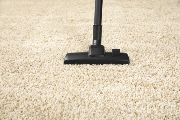 Hoovering Beige Carpet Modern Vacuum Cleaner — Stock Photo, Image