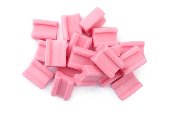 Stapel Smakelijke Roze Kauwgom Witte Achtergrond Bovenaanzicht — Stockfoto