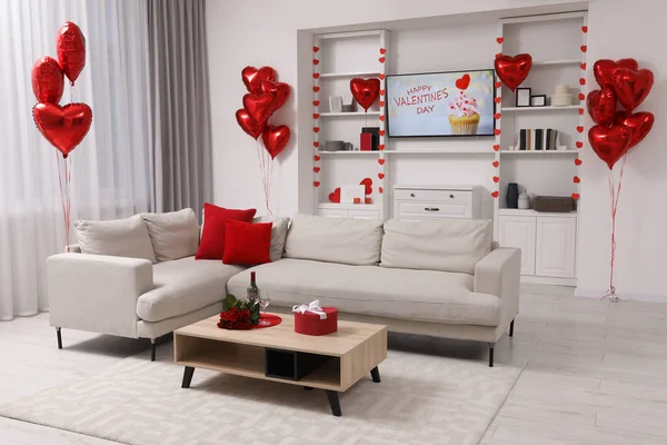 Cozy Living Room Interior Decorated Valentine Day — стокове фото