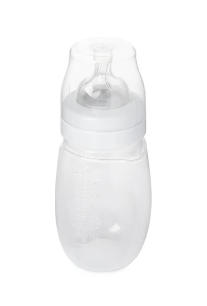 One Empty Feeding Bottle Infant Formula Isolated White — Stockfoto