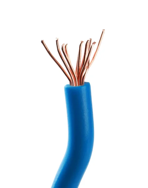 Cable Eléctrico Azul Claro Aislado Blanco — Foto de Stock
