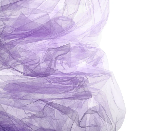 Красивая Фиолетовая Ткань Тюля Белом Фоне Вид Сверху Пространство Текста — стоковое фото