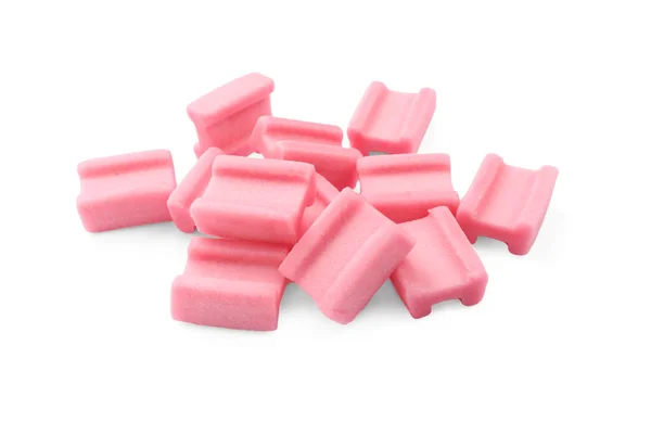 Hromada Chutné Růžové Žvýkačky Bílém Pozadí — Stock fotografie