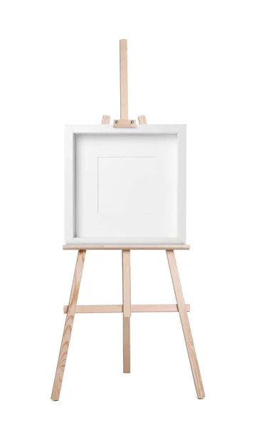 Wooden Easel Blank Canvas White Background Mockup Design — Stock Photo, Image