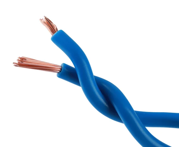 Beyaz Arkaplanda Açık Mavi Elektrik Kabloları — Stok fotoğraf