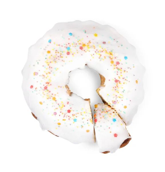 Traditional Easter Cake Sprinkles White Background Top View — Stock Photo, Image