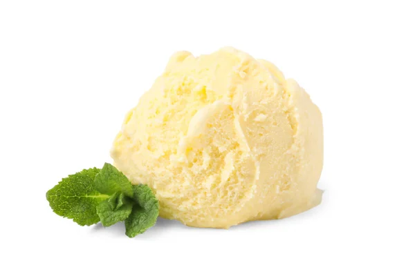 Skořápka Lahodné Vanilkové Zmrzliny Máty Izolované Bílém — Stock fotografie