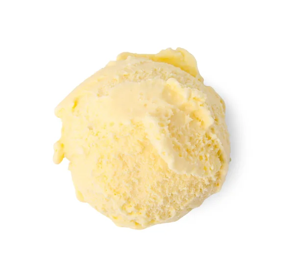 Совок Вкусного Ванильного Мороженого Изолирован Белом Вид Сверху — стоковое фото
