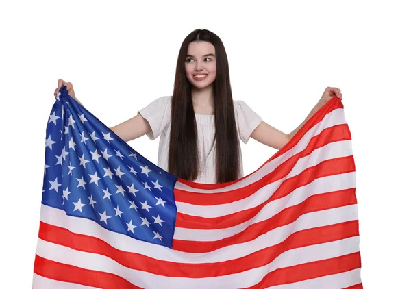 Juli Unabhängigkeitstag Amerikas Glückliches Teenager Mädchen Mit Der Nationalflagge Der — Stockfoto