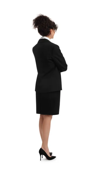 Young Businesswoman Suit Standing White Background Stock Picture