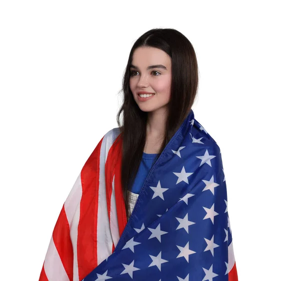 Julio Día Independencia América Feliz Adolescente Sosteniendo Bandera Nacional Estados — Foto de Stock