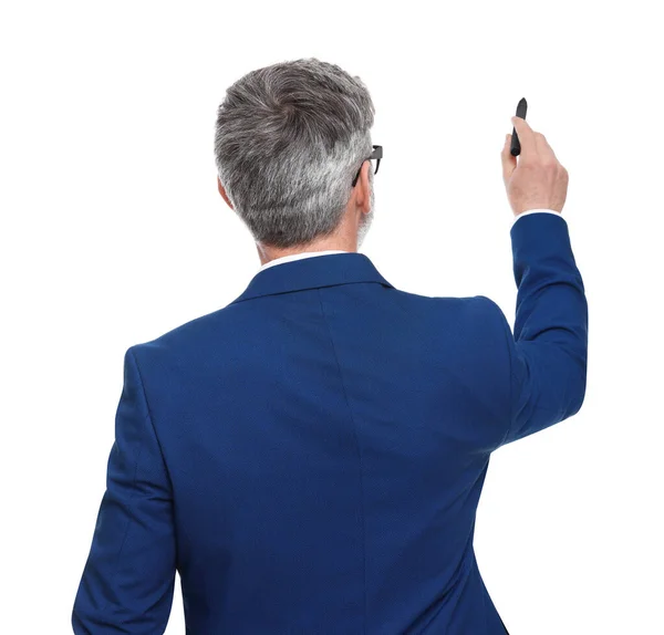 Mature Businessman Marker White Background Back View — Stock Photo, Image