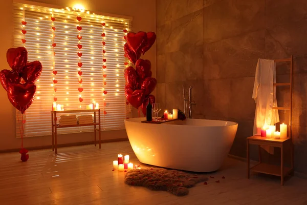 Banheiro Elegante Decorado Para Dia Dos Namorados Design Interiores — Fotografia de Stock