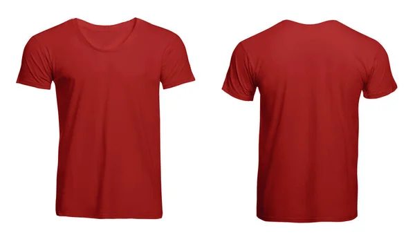 红色男子T恤的正面和背面背景为白色 用于设计的模型 — 图库照片