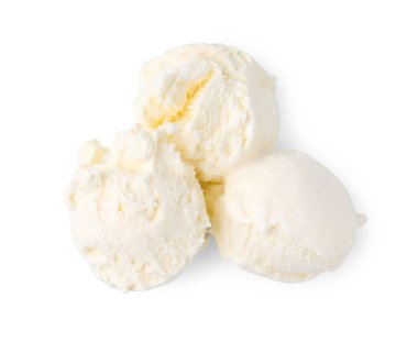 Beyaz manzaralı, leziz vanilyalı dondurma.