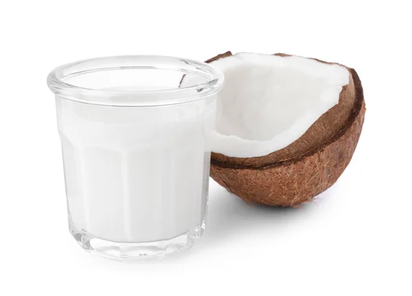 Склянка Смачного Веганського Молока Кокосового Горіха Білому Тлі — стокове фото