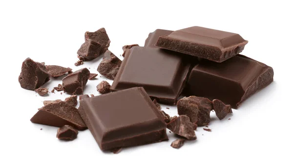 Beyaz Arka Planda Lezzetli Siyah Çikolata Parçaları — Stok fotoğraf