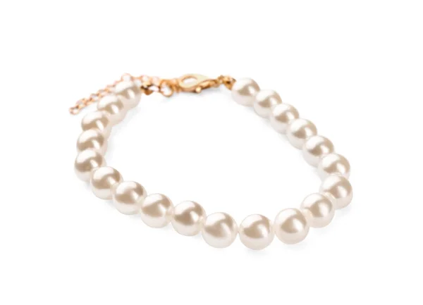 Bracelet Élégant Avec Perles Isolées Sur Blanc — Photo