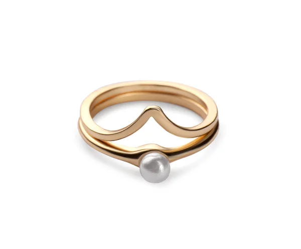 Elegante Ring Met Parel Geïsoleerd Wit — Stockfoto